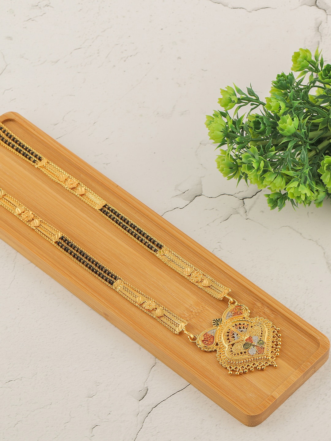 

Brandsoon Black & Gold Toned Brass Gold Plated Mangalsutra