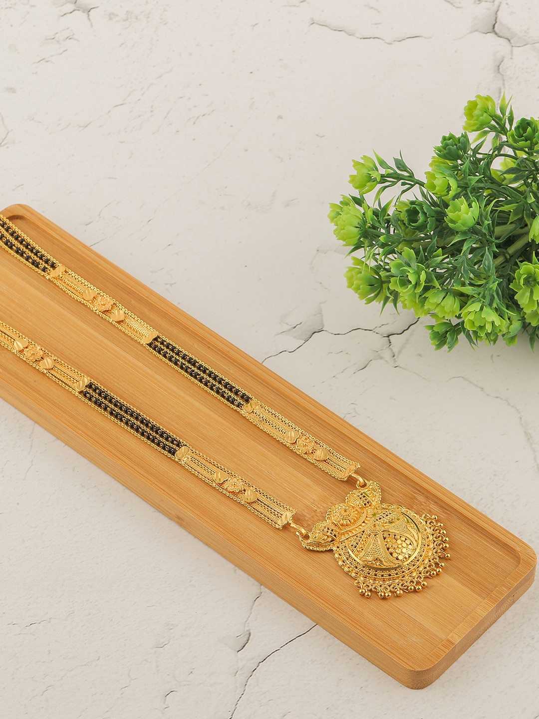 

Brandsoon Gold Toned & Black Gold-Plated Black Beaded Traditional Handmade Mangaulsutra