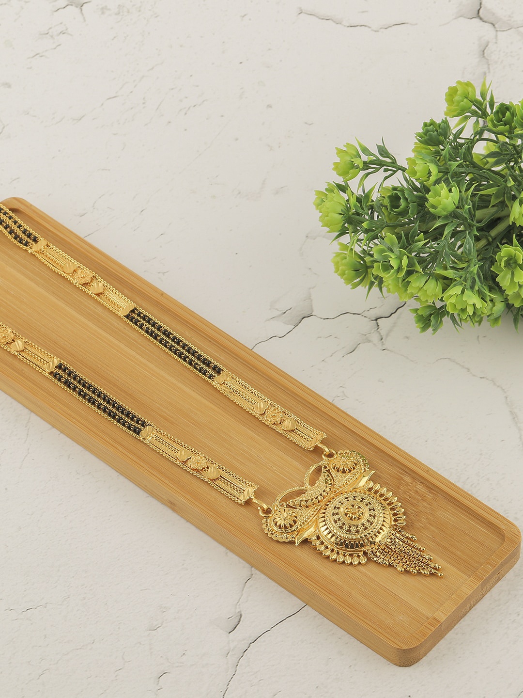 

Brandsoon Gold-Plated Black Beaded Traditional Handmade Mangalsutra