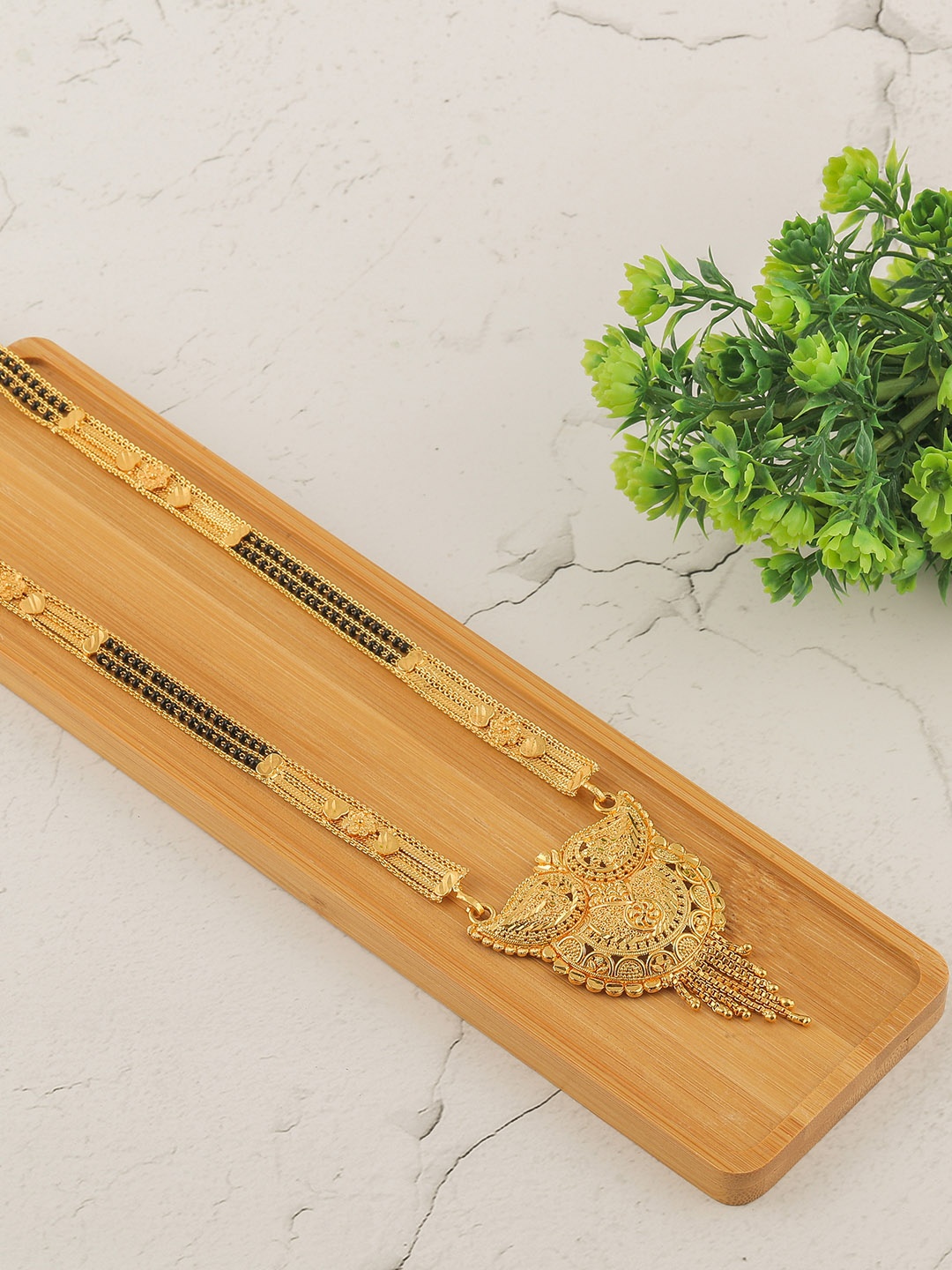 

Brandsoon Gold-Plated Black Beaded Traditional Handmade Mangaulsutra