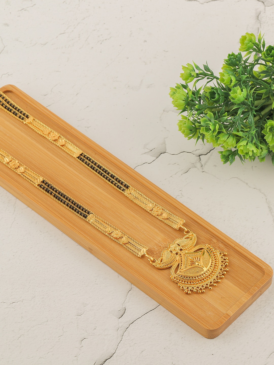 

Brandsoon Gold-Plated Black Beaded Traditional Handmade Mangalsutra