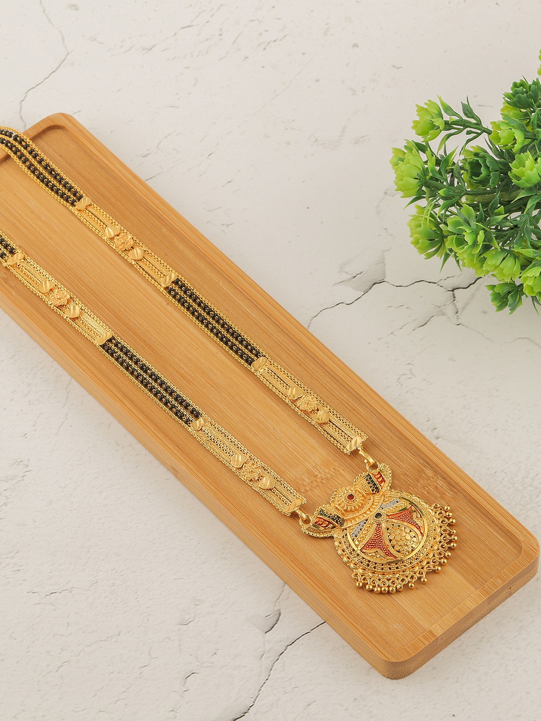 

Brandsoon Gold-Plated Black Beaded Traditional Handmade Mangalsutra