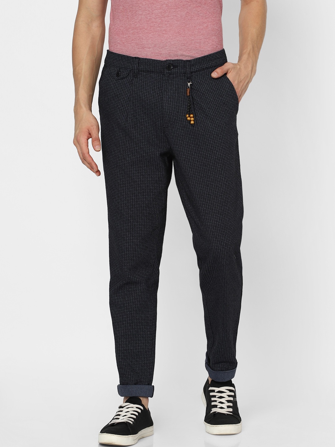 

Jack & Jones Men Navy Blue Textured Regular Trousers