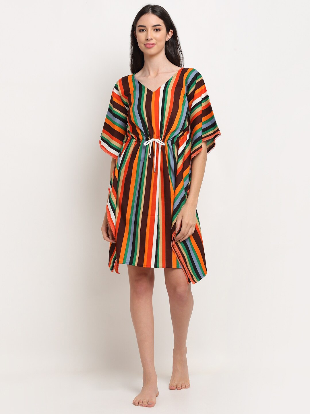 

EROTISSCH Orange & Blue Striped Kaftan Nightdress