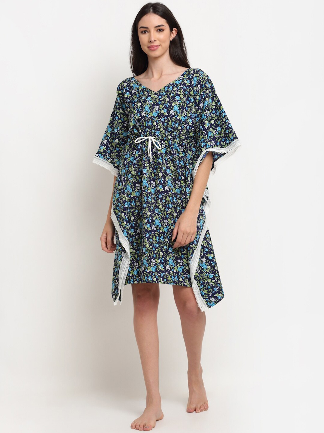 

EROTISSCH Blue & Green Printed Kaftan Nightdress