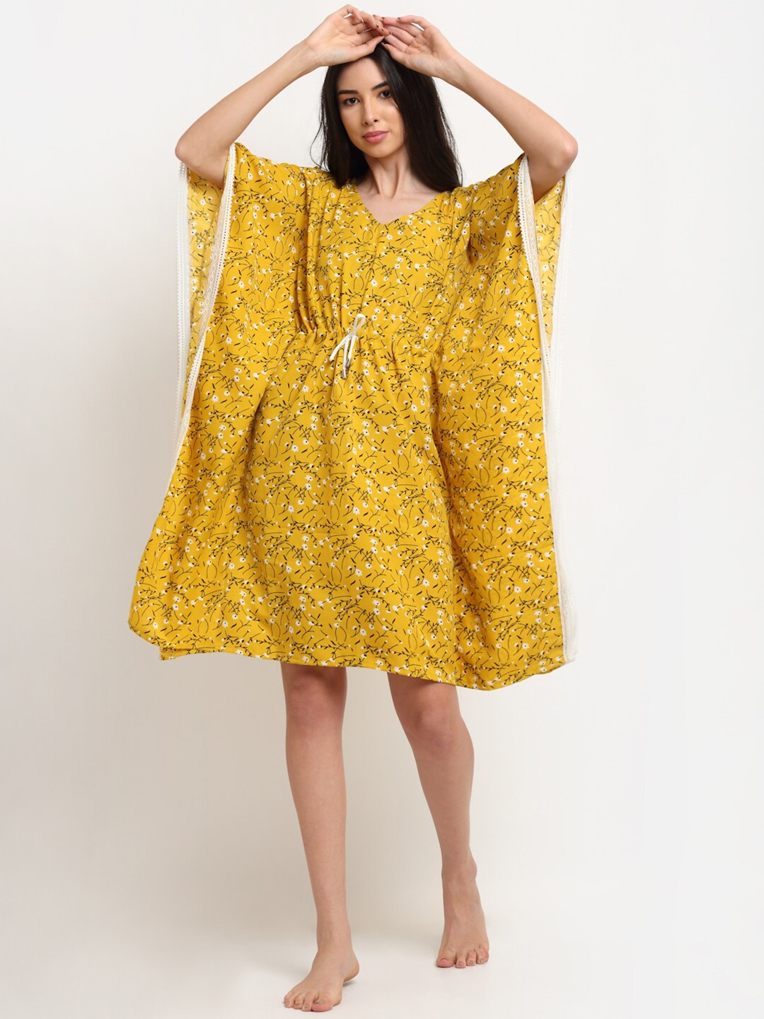 

EROTISSCH Women Yellow Printed Kaftan Nightdress