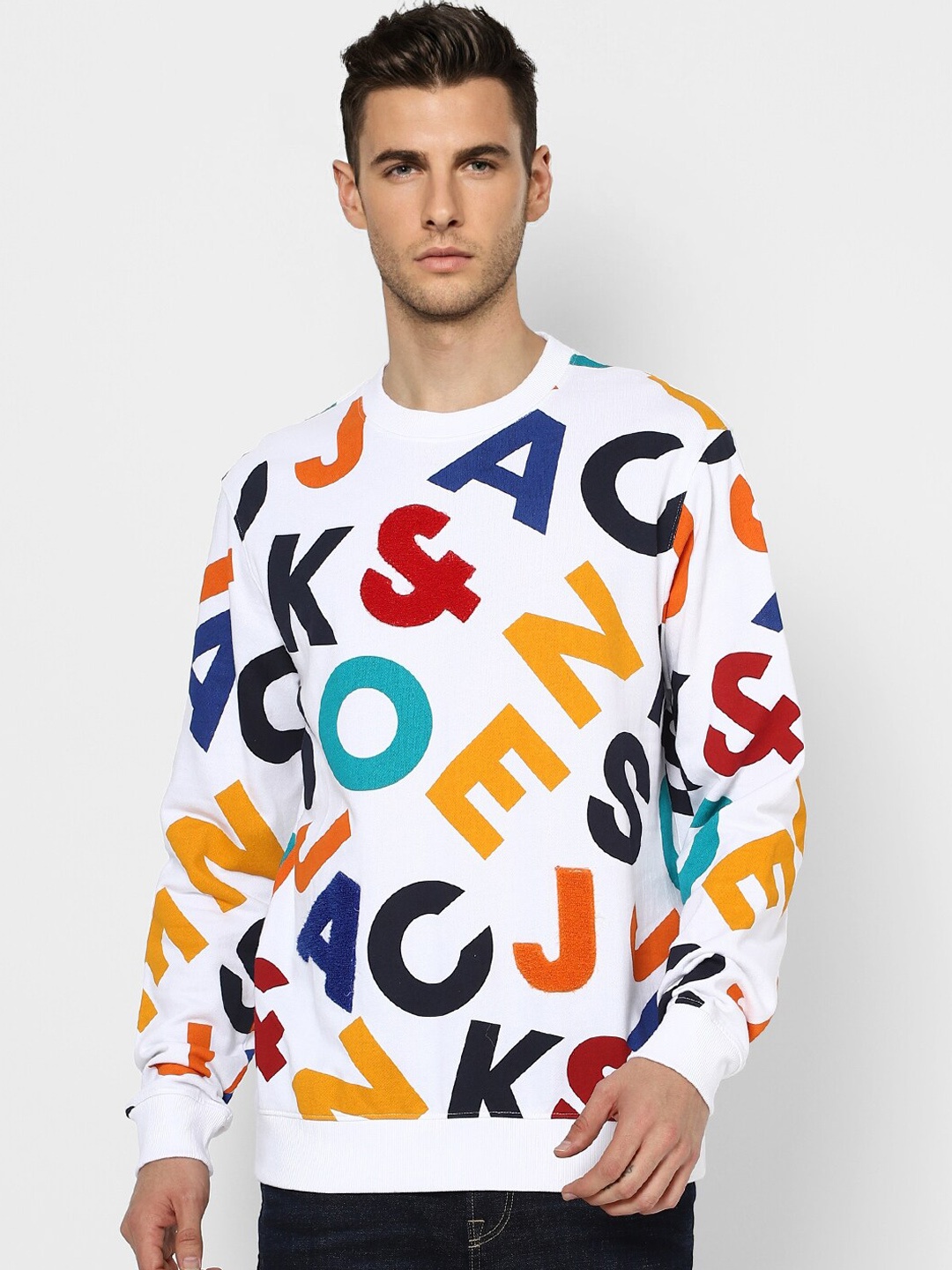

Jack & Jones Men White Printed Cotton Sweatshirt
