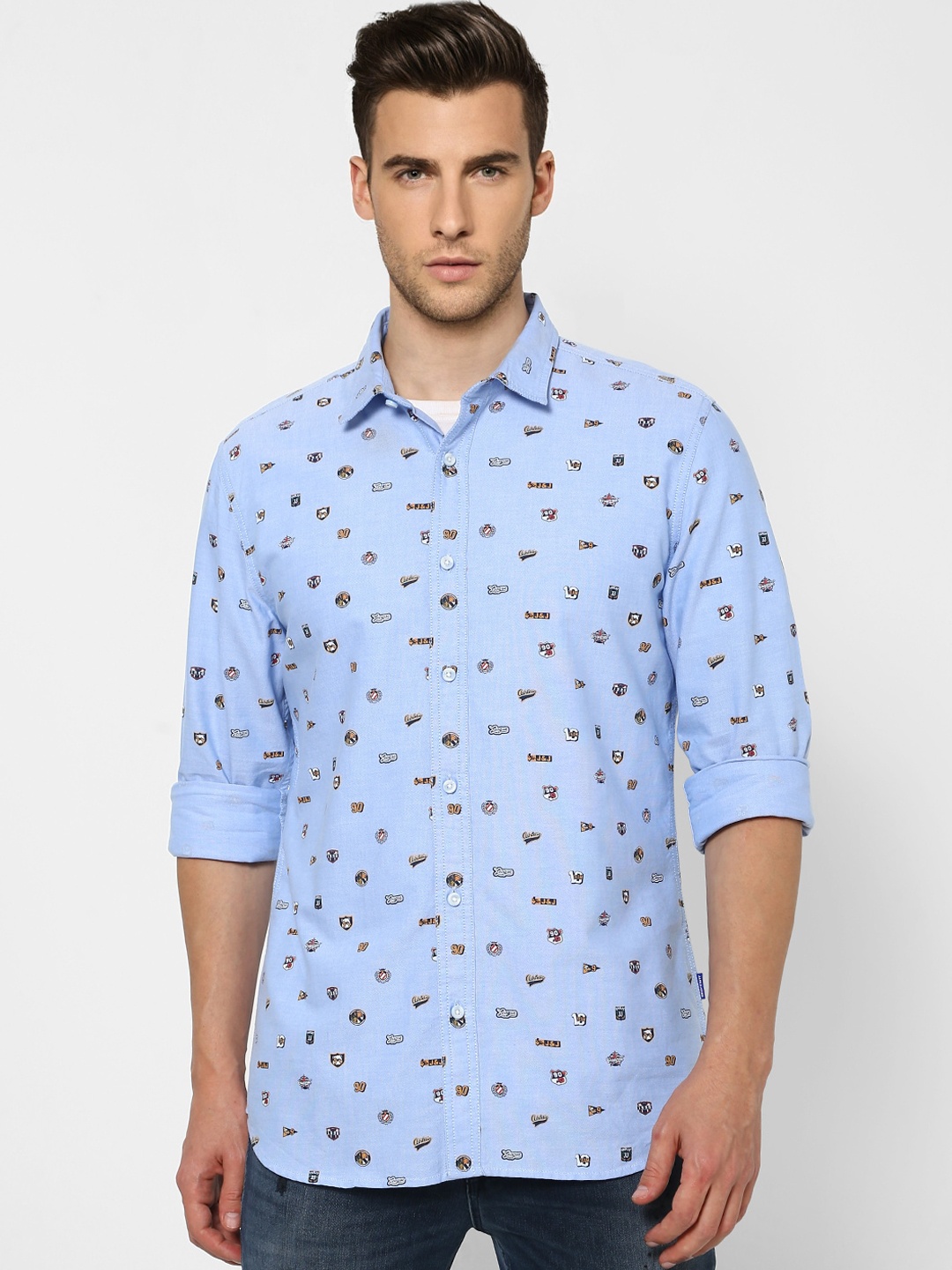 

Jack & Jones Men Blue Slim Fit Opaque Printed Casual Shirt