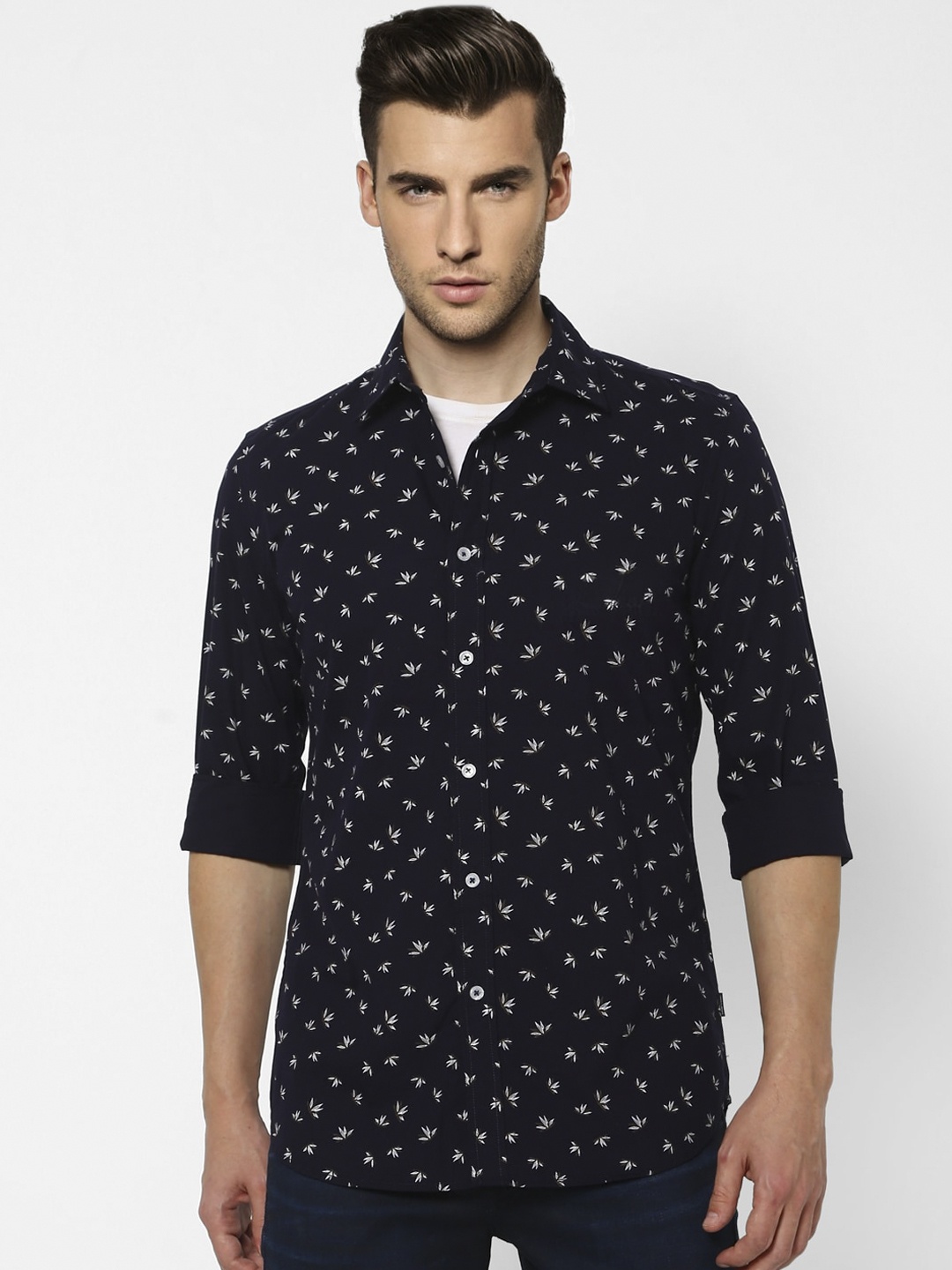 

Jack & Jones Men Navy Blue Slim Fit Opaque Printed Cotton Casual Shirt