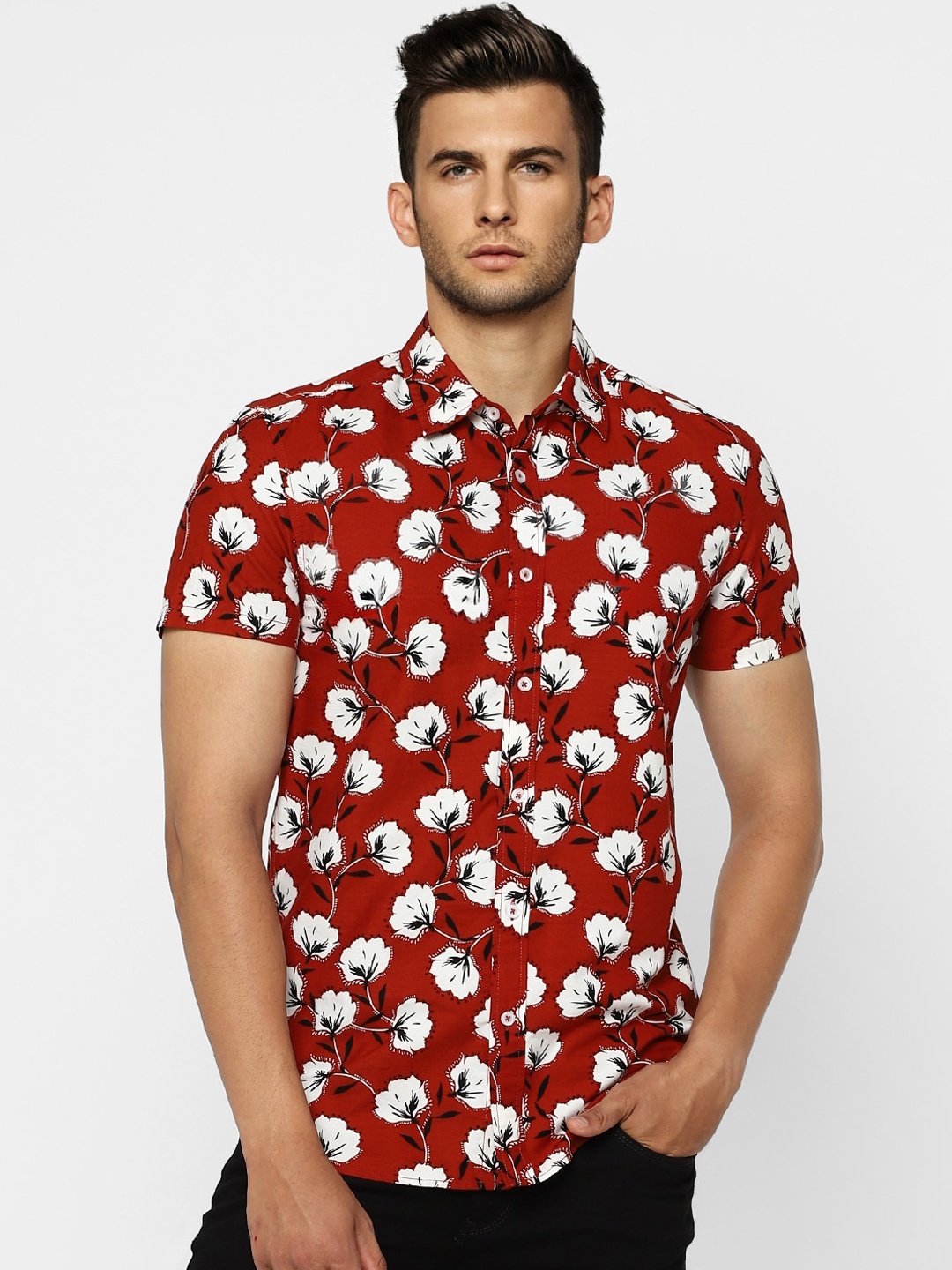 

Jack & Jones Men Red Slim Fit Opaque Printed Casual Shirt