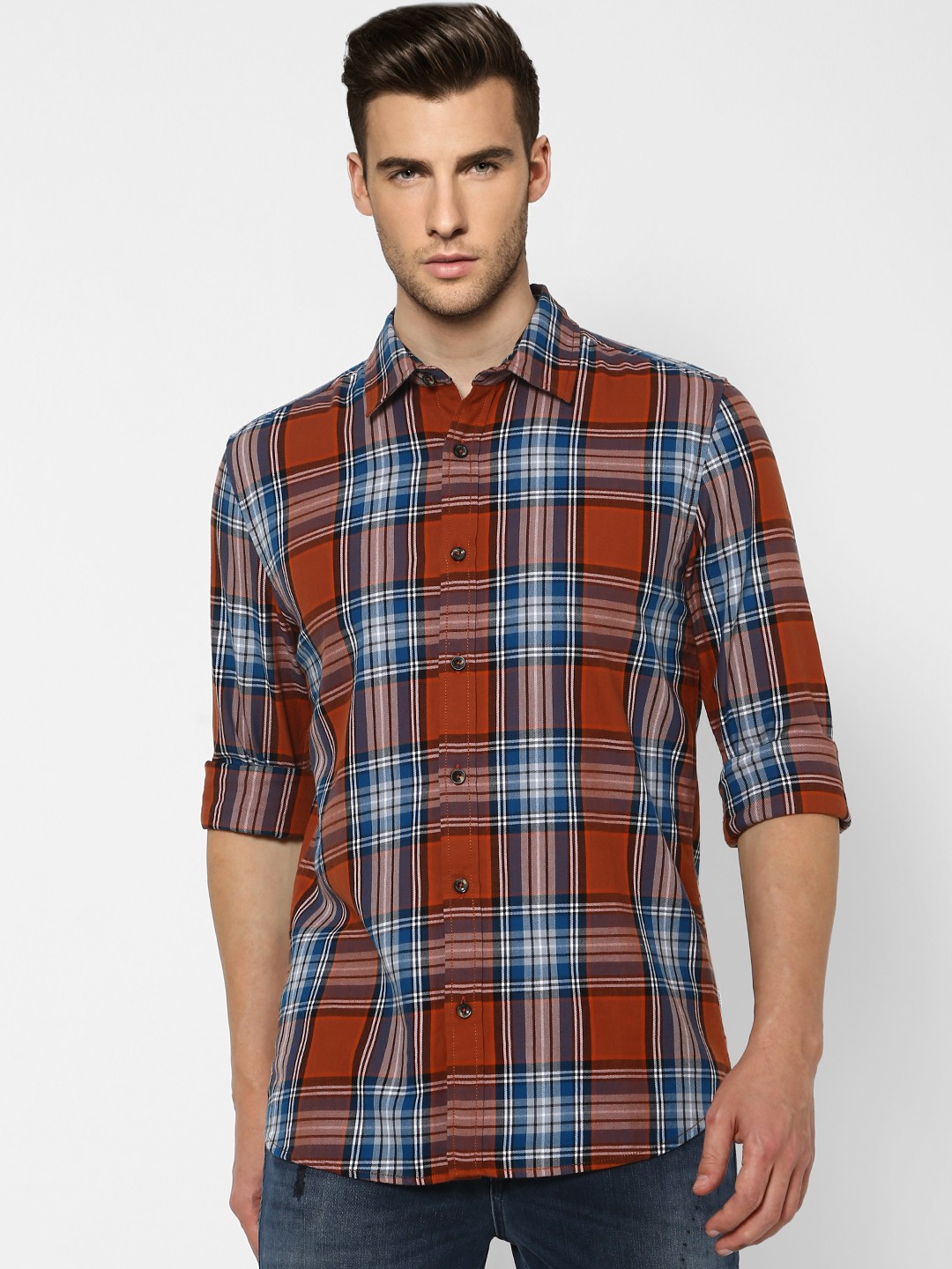 

Jack & Jones Men Rust Slim Fit Tartan Checks Opaque Checked Casual Shirt