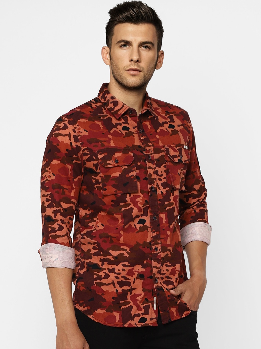 

Jack & Jones Men Brown Opaque Camouflage Printed Casual Shirt