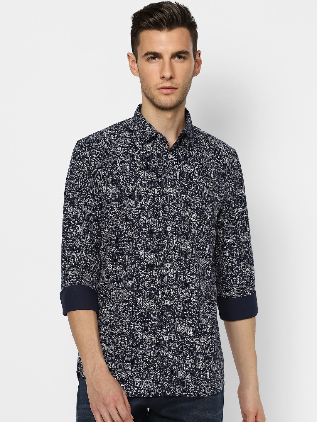 

Jack & Jones Men Navy Blue Slim Fit Opaque Printed Casual Shirt