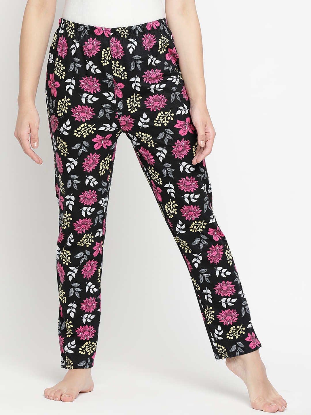 

V2 Value & Variety Women Black & Pink Floral Printed Cotton Lounge Pants