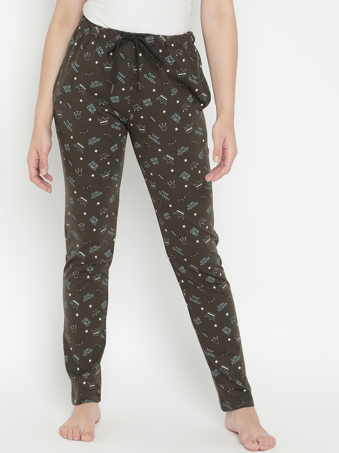 

V2 Value & Variety Women Olive Green & White Printed Cotton Lounge Pants