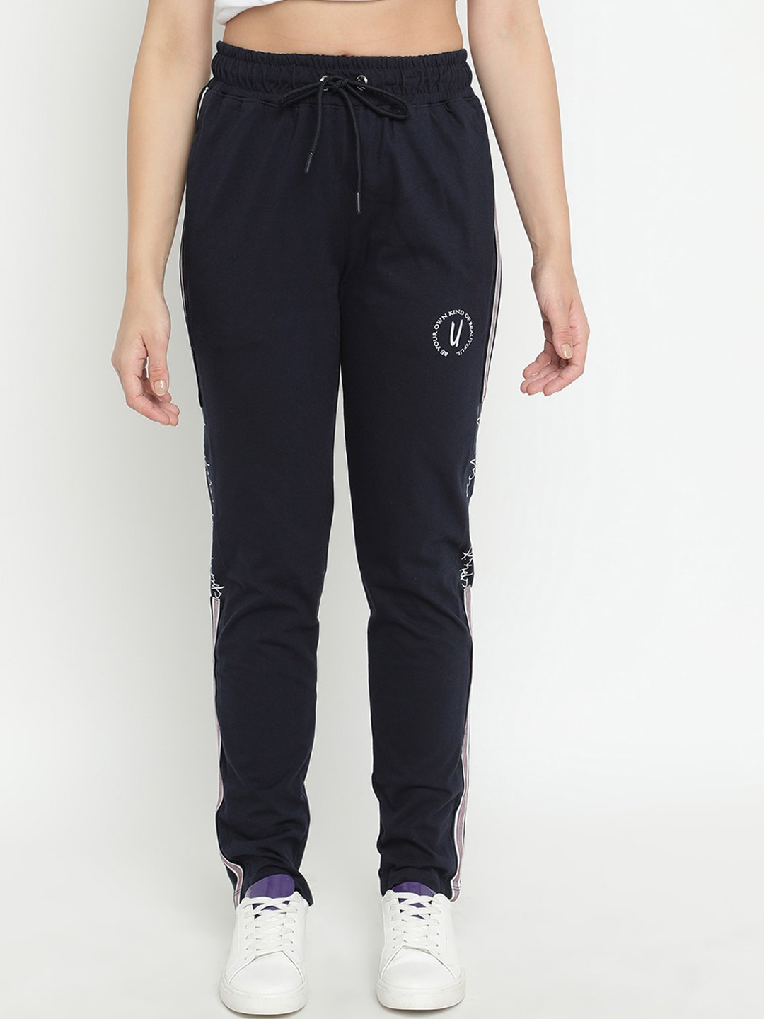 

V2 Value & Variety Women Navy Blue & White Solid Straight Lounge Pant