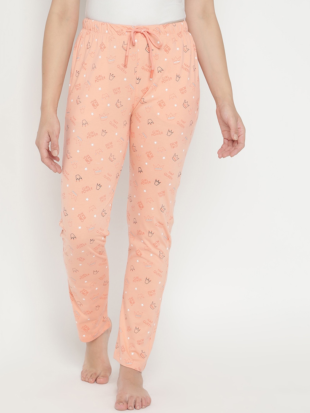 

V2 Value & Variety Women Peach-Coloured & Black Printed Cotton Lounge Pants