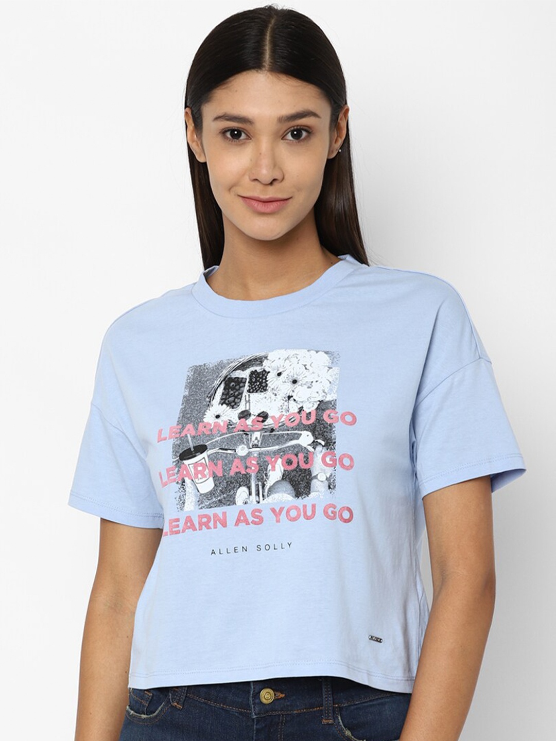 

Allen Solly Woman Blue Pure Cotton Graphic Printed T-shirt