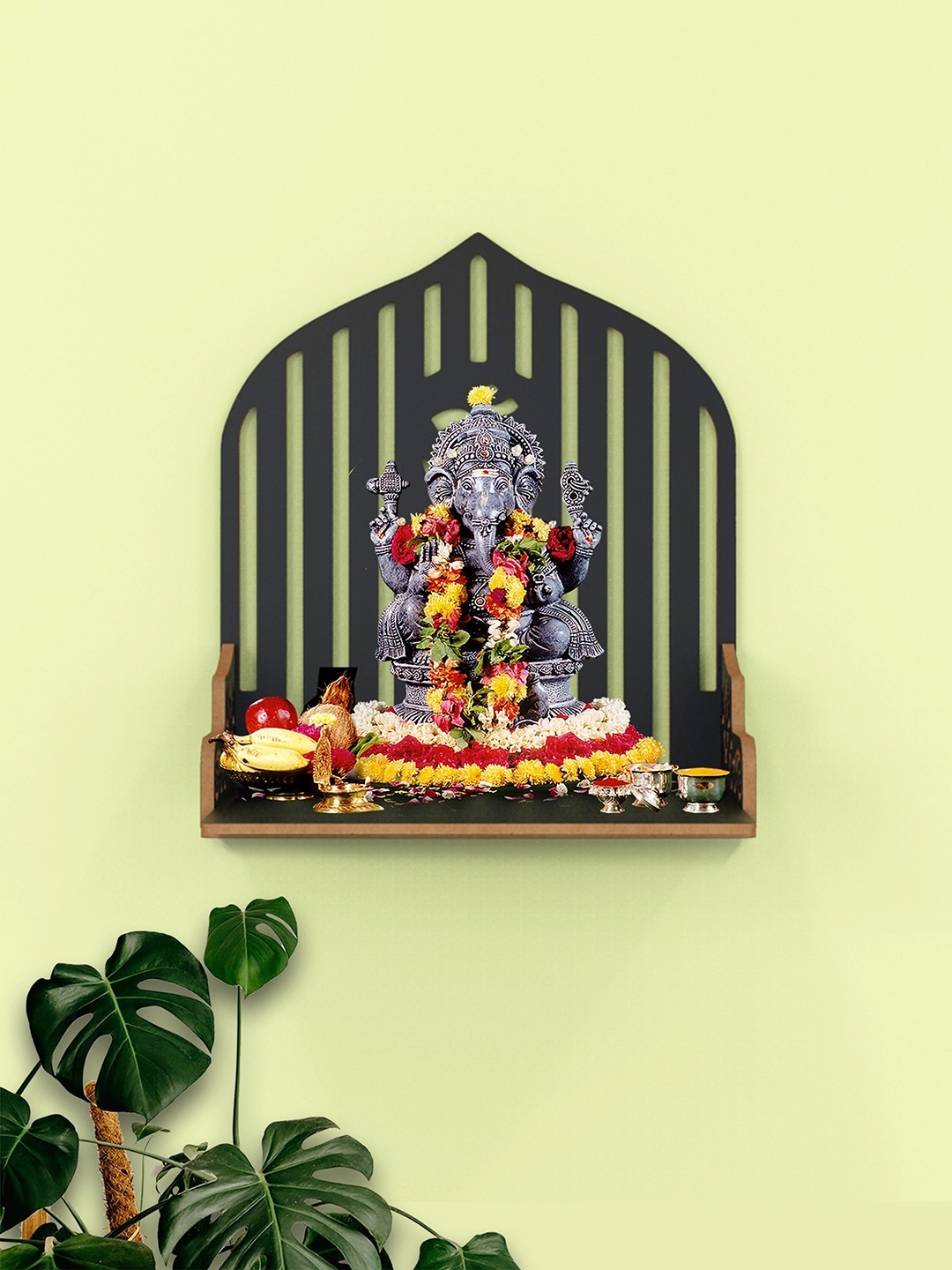 

Home Sparkle Black Om Motif Wall Hanging Pooja Shelf