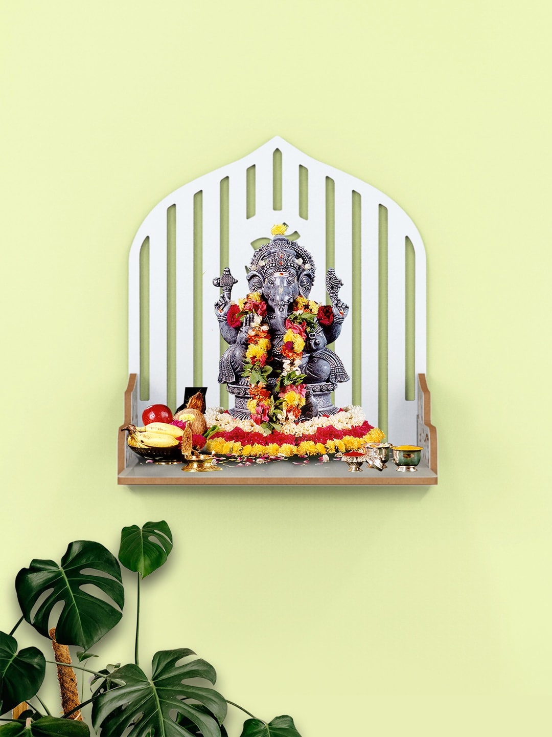 

Home Sparkle White Om Motif Wall Hanging Pooja Shelf