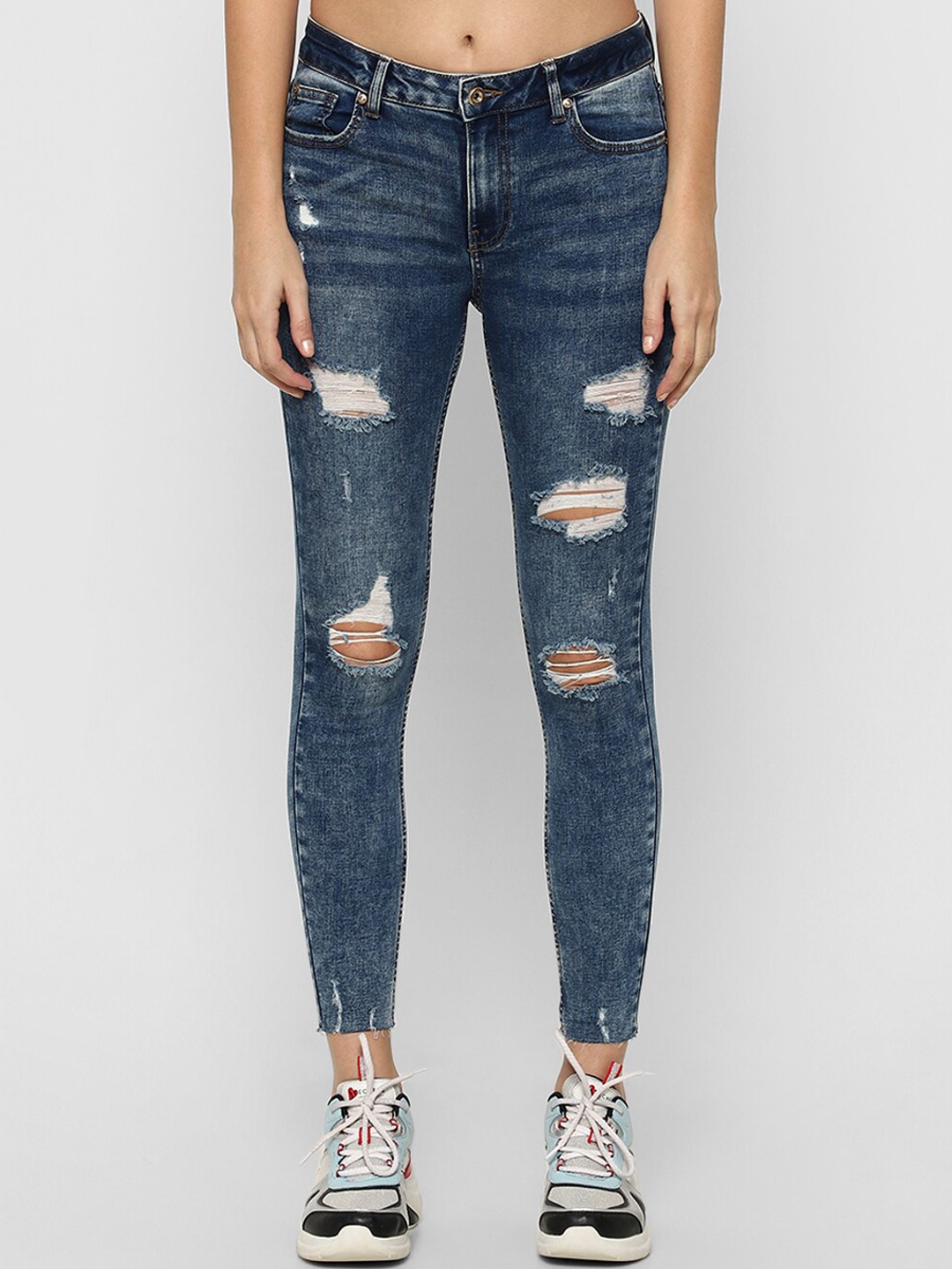 

ONLY Women Navy Blue Skinny Fit High-Rise Mildly Distressed Jeans