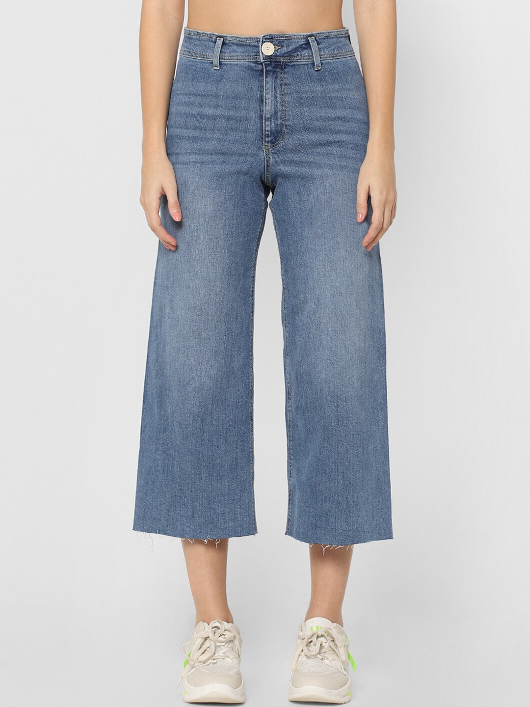 

ONLY Women Blue Flared High-Rise Light Fade Cotton Jeans
