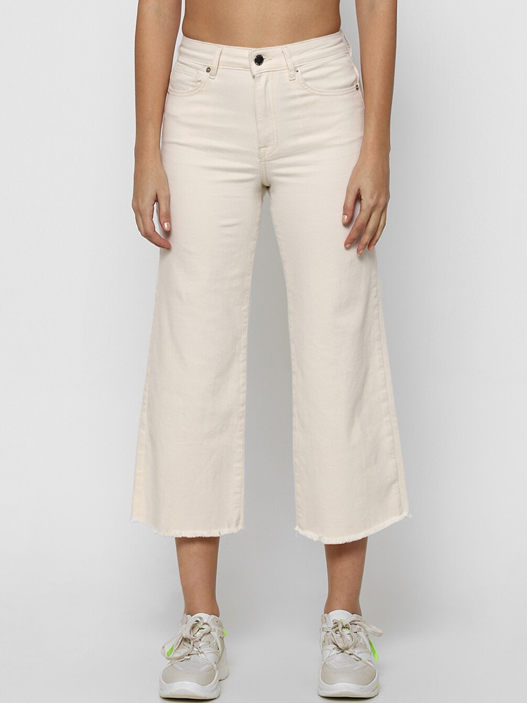 

ONLY Women Off White Wide Leg High-Rise Jeans