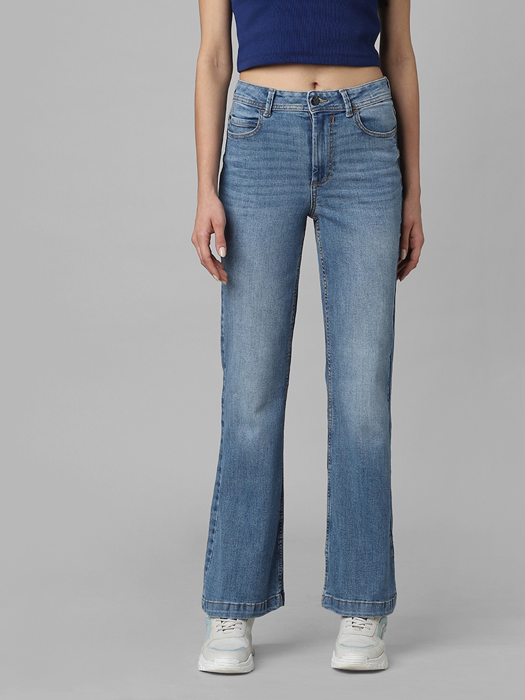 

ONLY Women Blue Flared High-Rise Heavy Fade Jeans