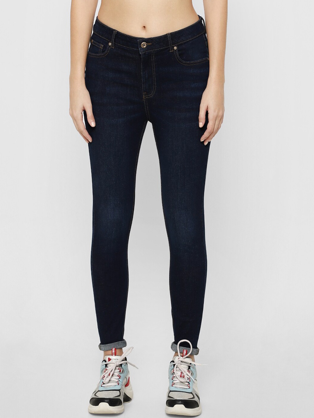 

ONLY Women Navy Blue Skinny Fit High-Rise Light Fade Cotton Jeans