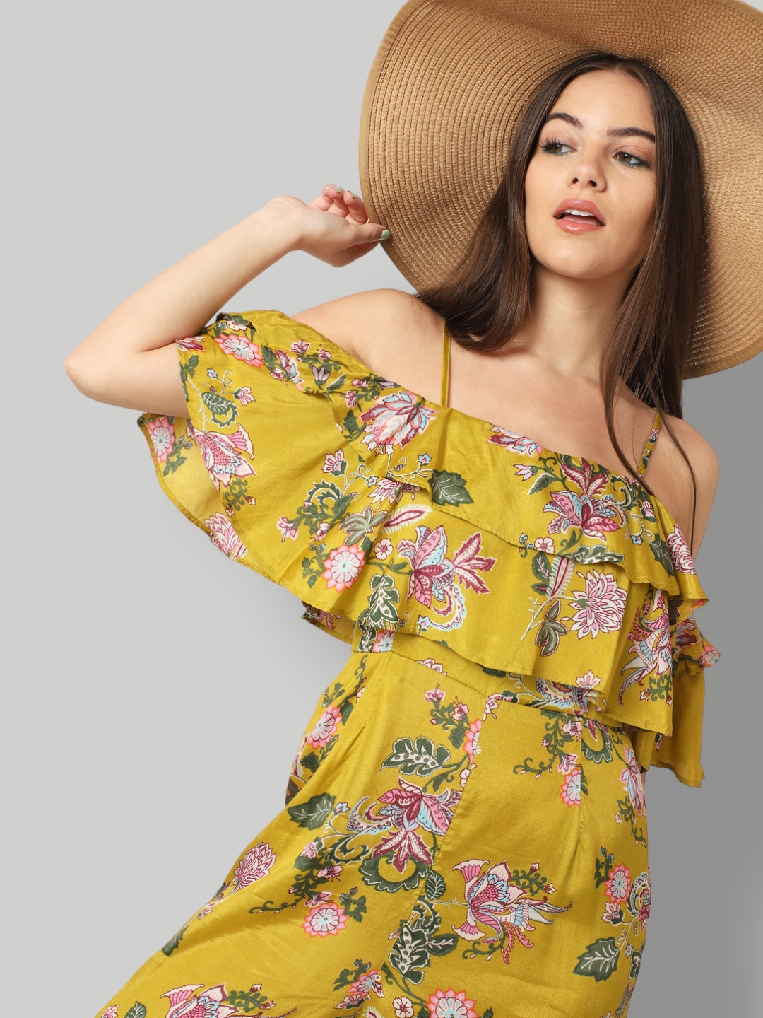 

ONLY Mustard Yellow Printed Basic Jumpsuit