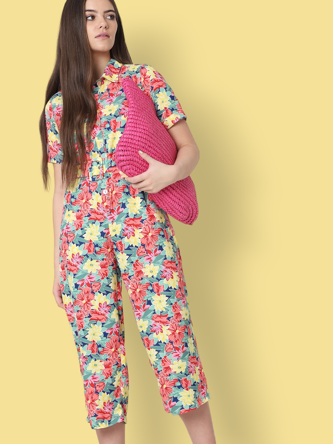 

ONLY Pink & Blue Printed Basic Jumpsuit