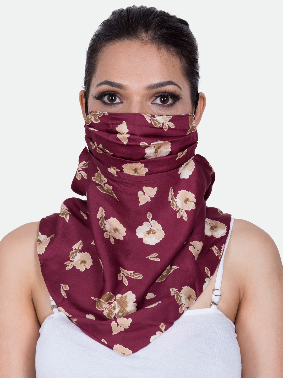 

CENWELL Women Maroon & Beige Printed 6-Ply Reusable Outdoor Cloth Scarf Masks