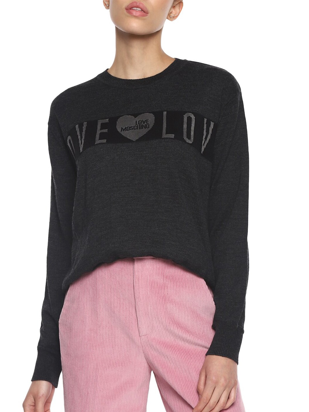 

LOVE MOSCHINO Women Charcoal Typography Printed Pullover