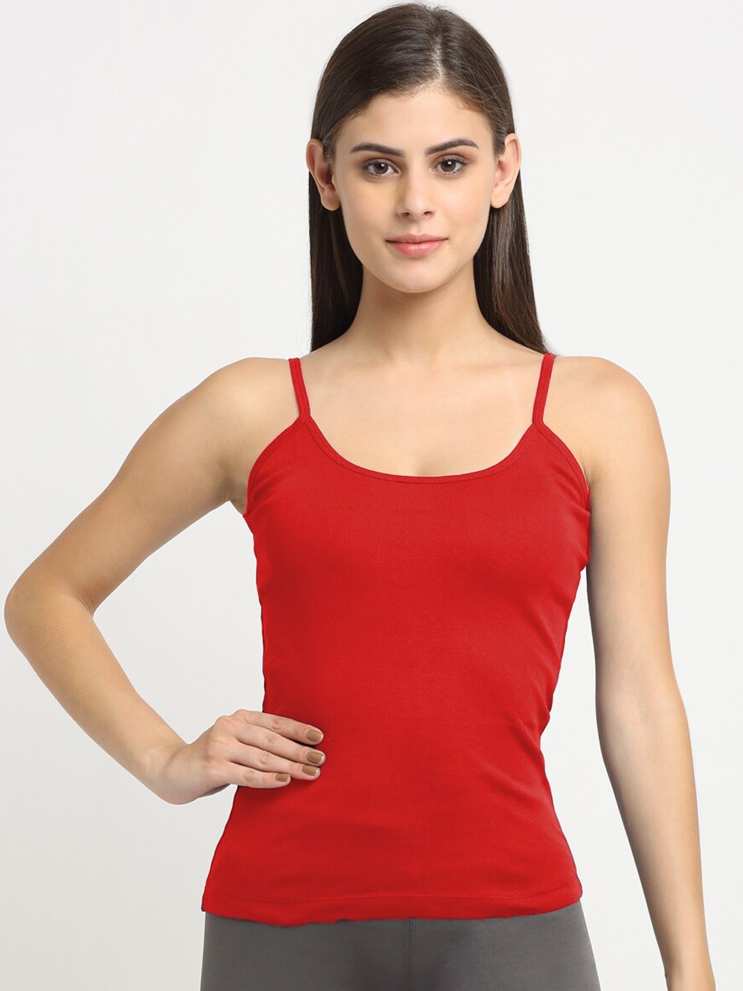 

Friskers Women Red Solid Cotton Camisole