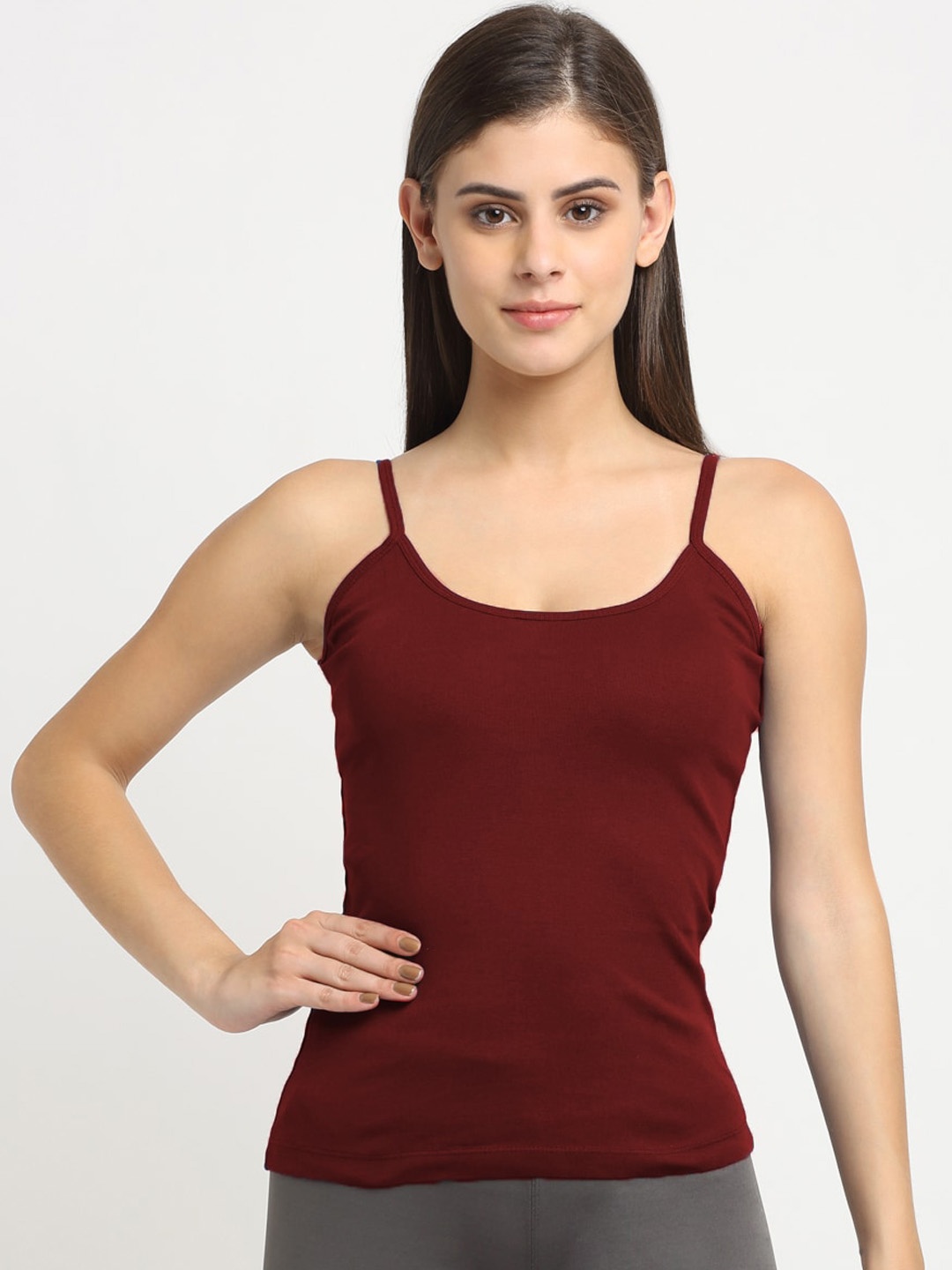 

Friskers Women Maroon Solid Cotton Rib Camisole