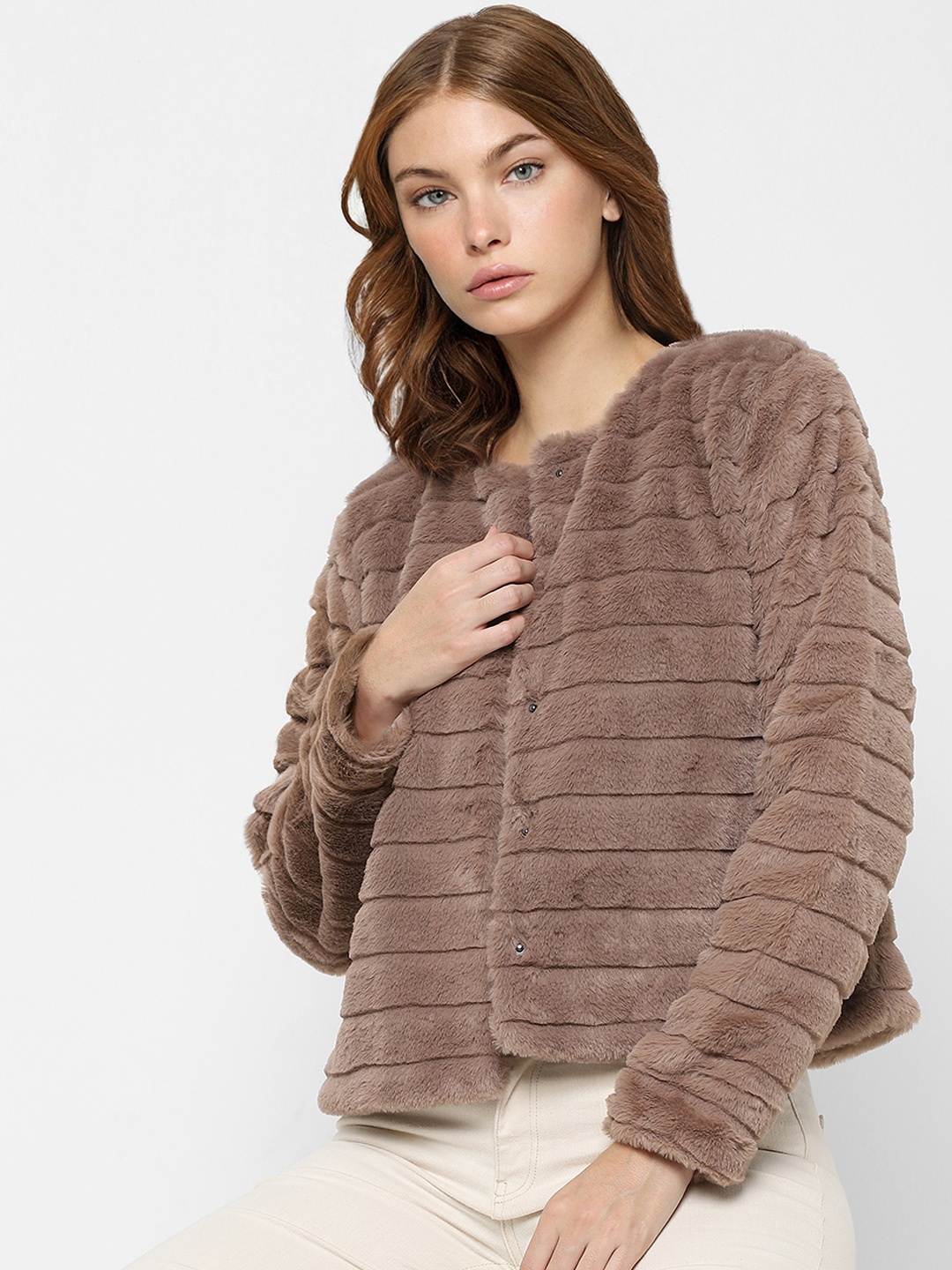 

ONLY Women Brown Striped Open Front Jacket