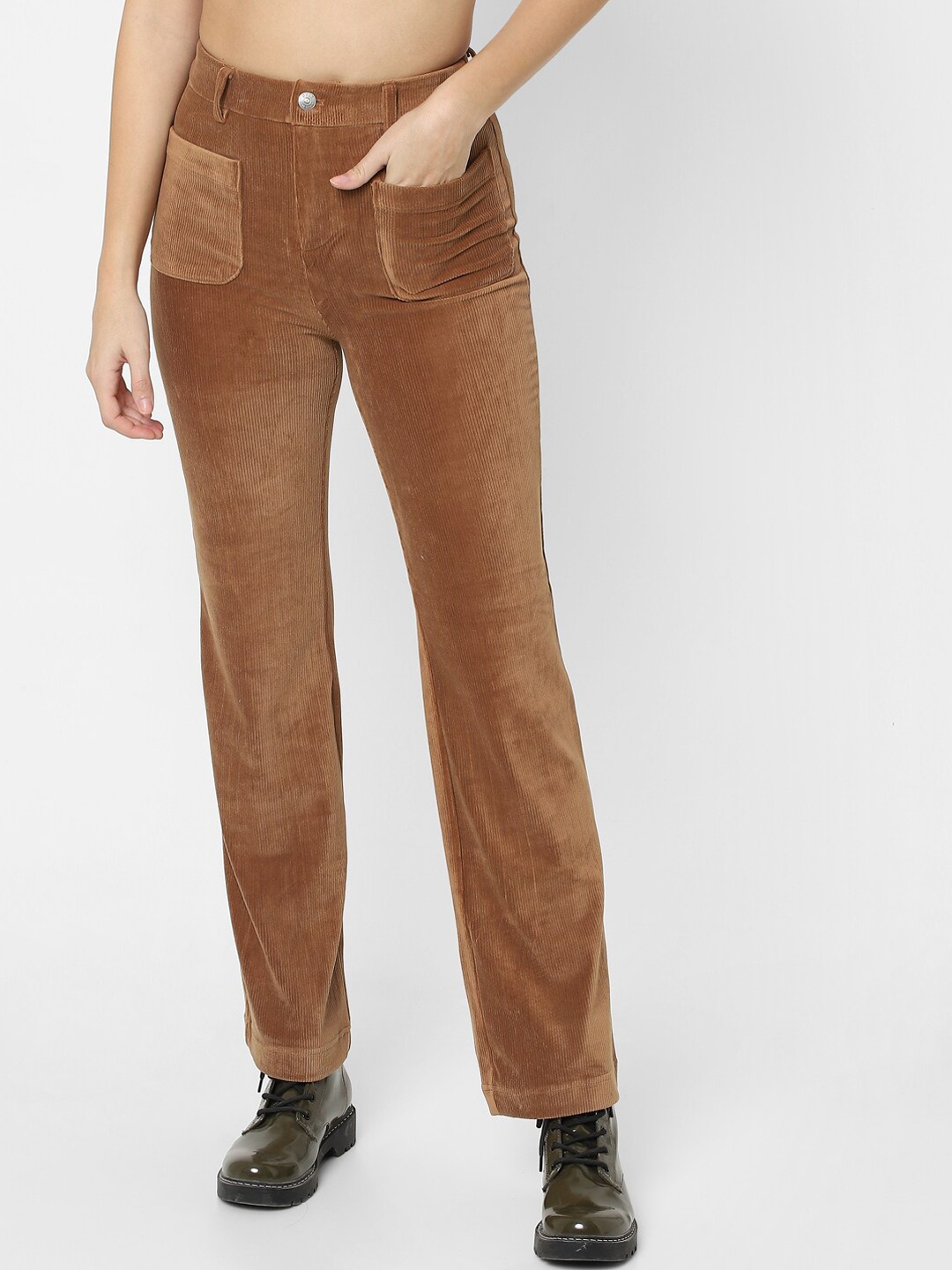 

ONLY Women Brown Flared High-Rise Parallel Trousers