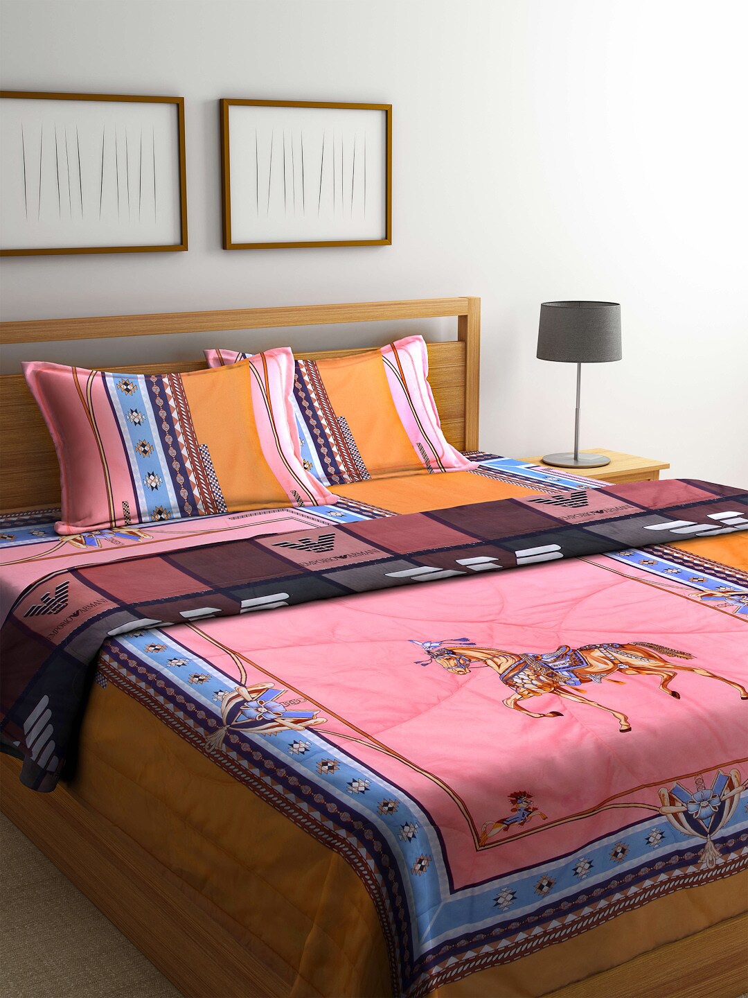 

Arrabi Pink & Blue Printed Double Size Bedding Set With 2 Pillow Cover