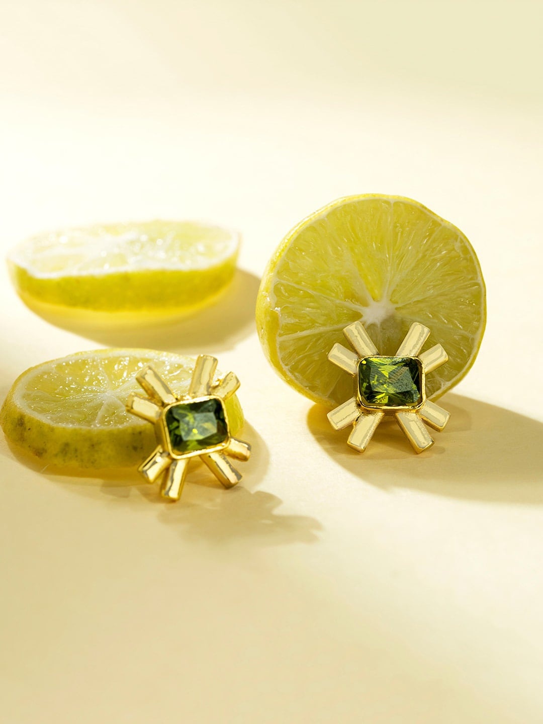 

March by FableStreet Gold-Plated Green Geometric Crystals Studs Earrings