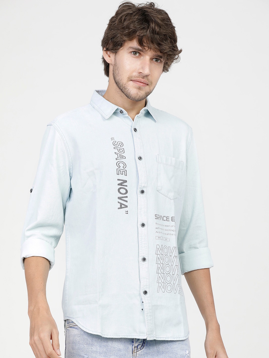 

LOCOMOTIVE Men Blue Slim Fit Opaque Casual Shirt