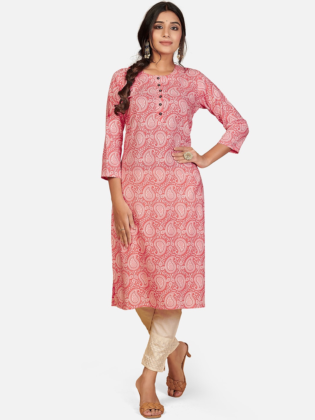 

Vbuyz Women Pink Ethnic Motifs Printed Kurta