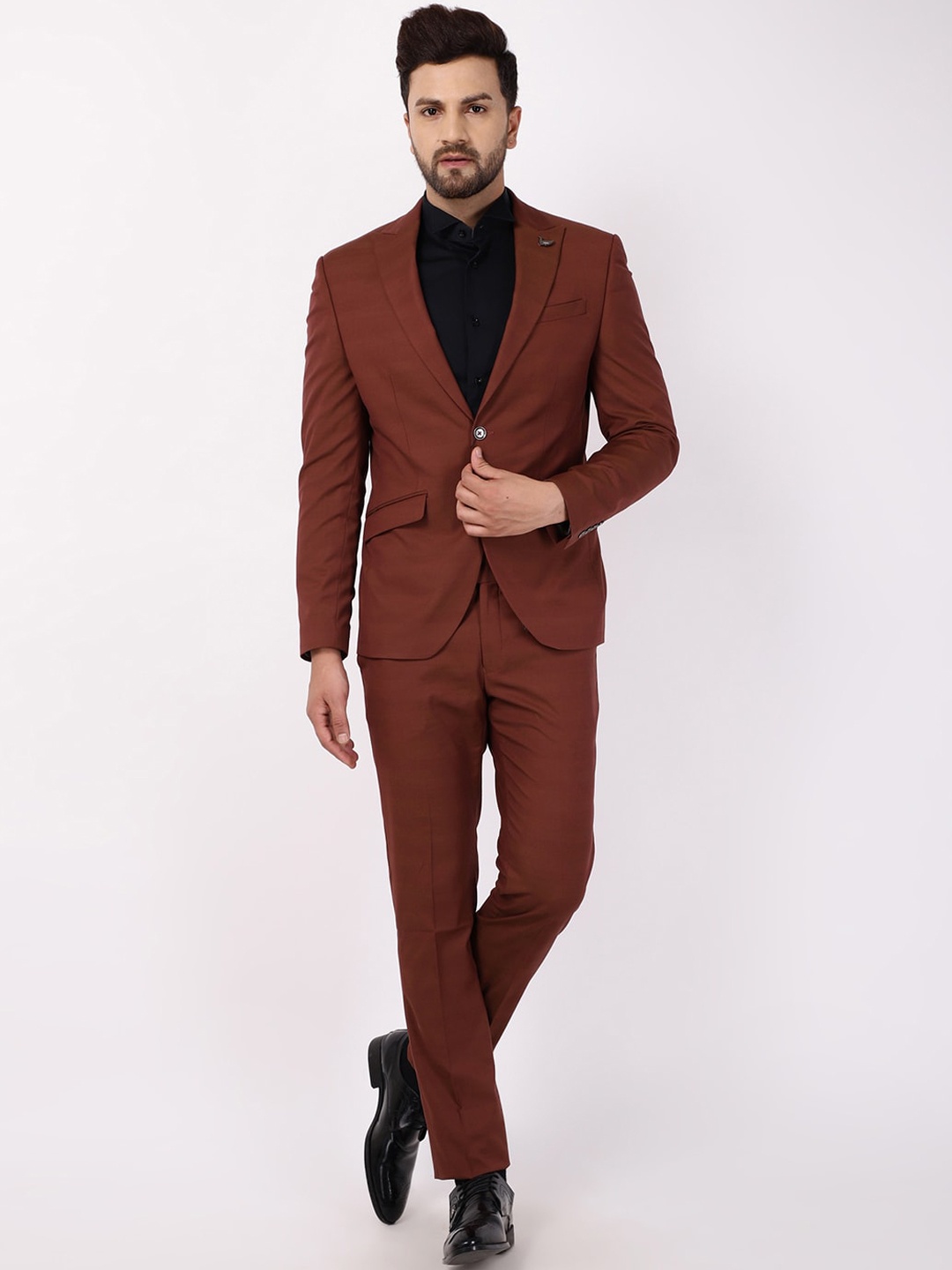 

Blackberrys Men Rust Brown Solid Slim-Fit Single-Breasted Two-Piece Formal Suit