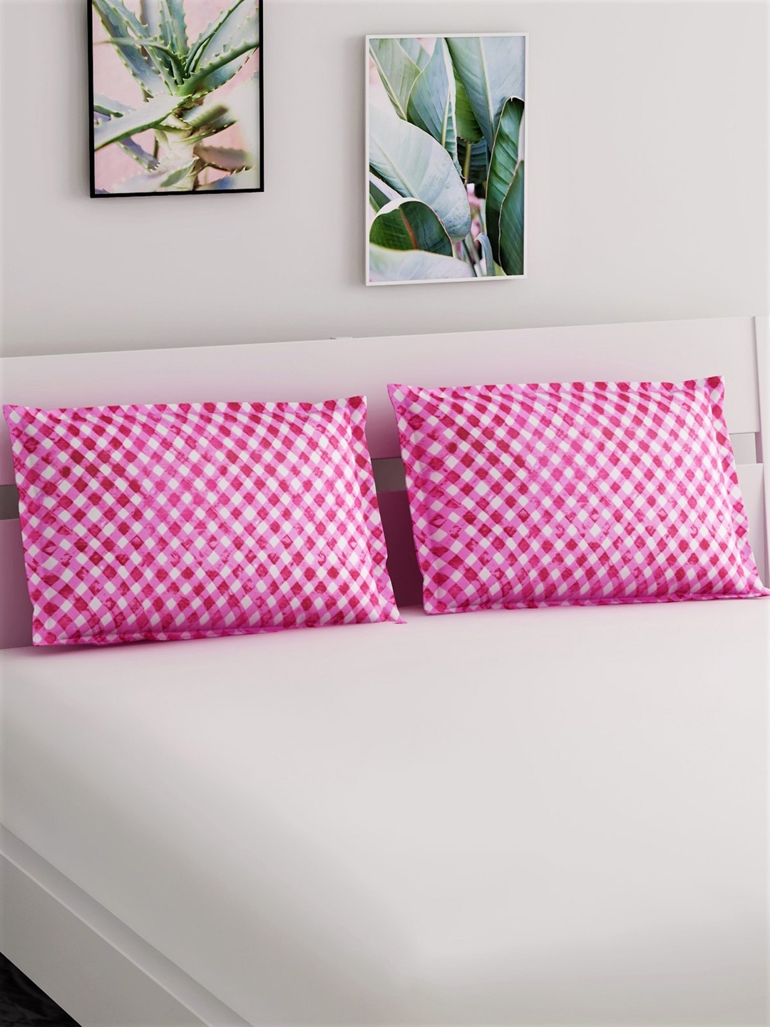 

Salona Bichona Pink & White Abstract Pure Cotton 104TC Pillow Covers