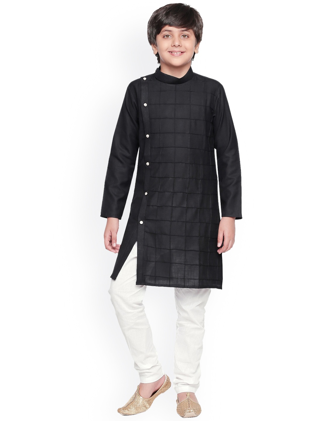 

Jeetethnics Boys Black & White Angrakha Kurta with Churidar