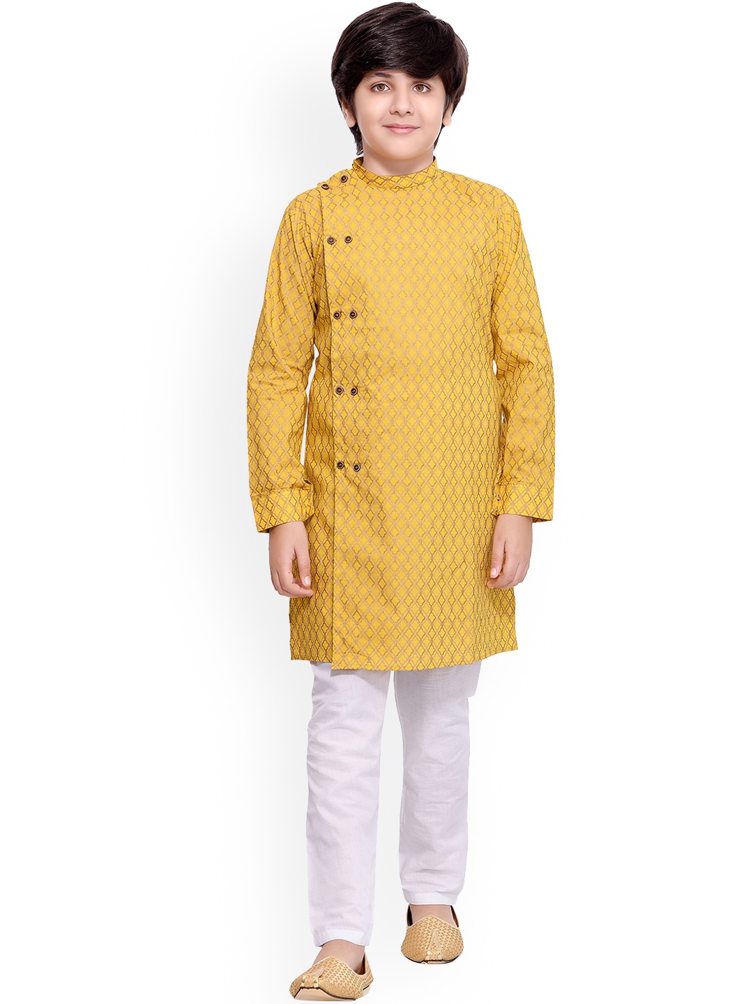 

Jeetethnics Boys Yellow Angrakha Kurta with Pyjamas