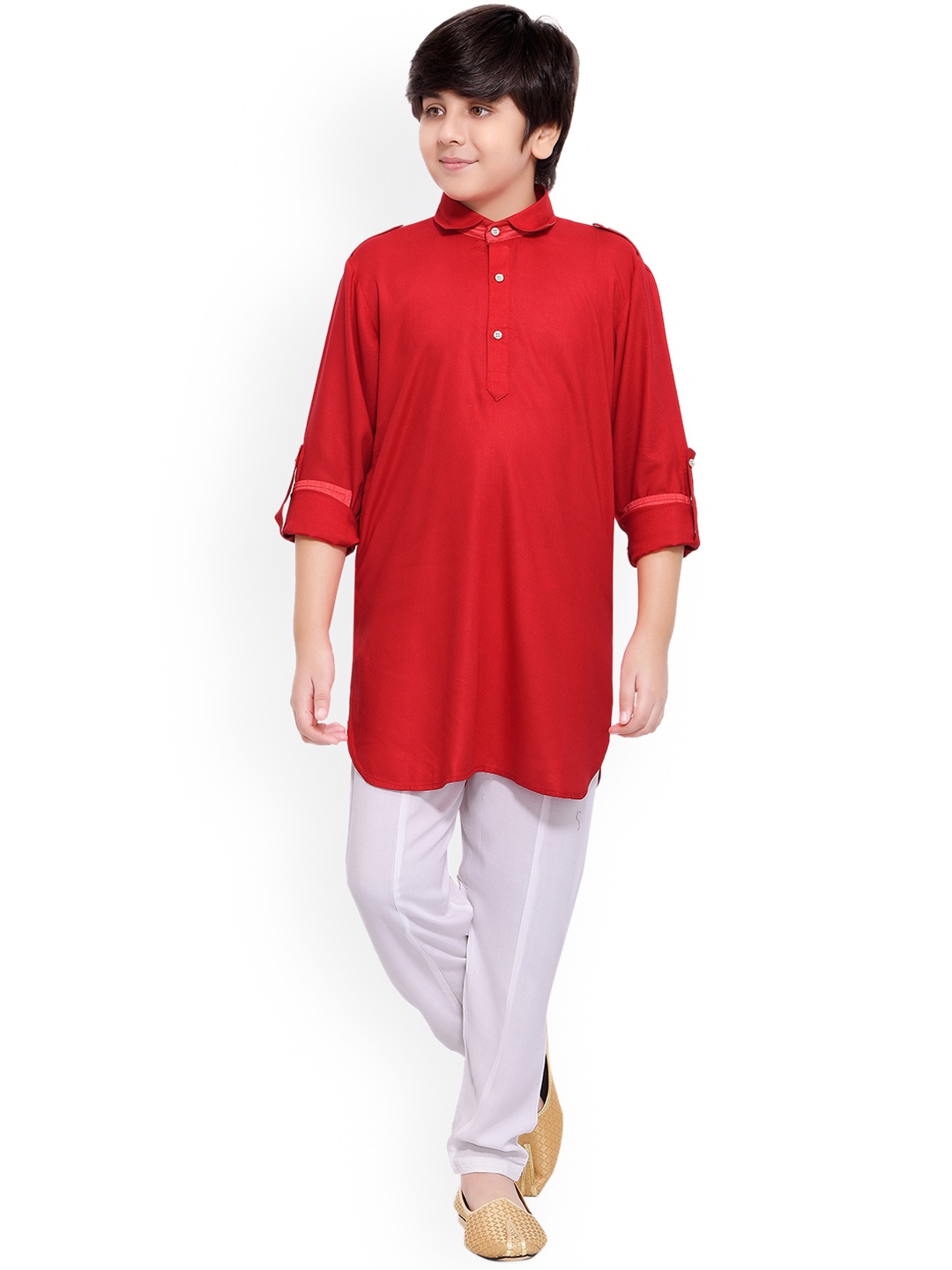 

Jeetethnics Boys Red & White Regular Kurta with Pyjamas