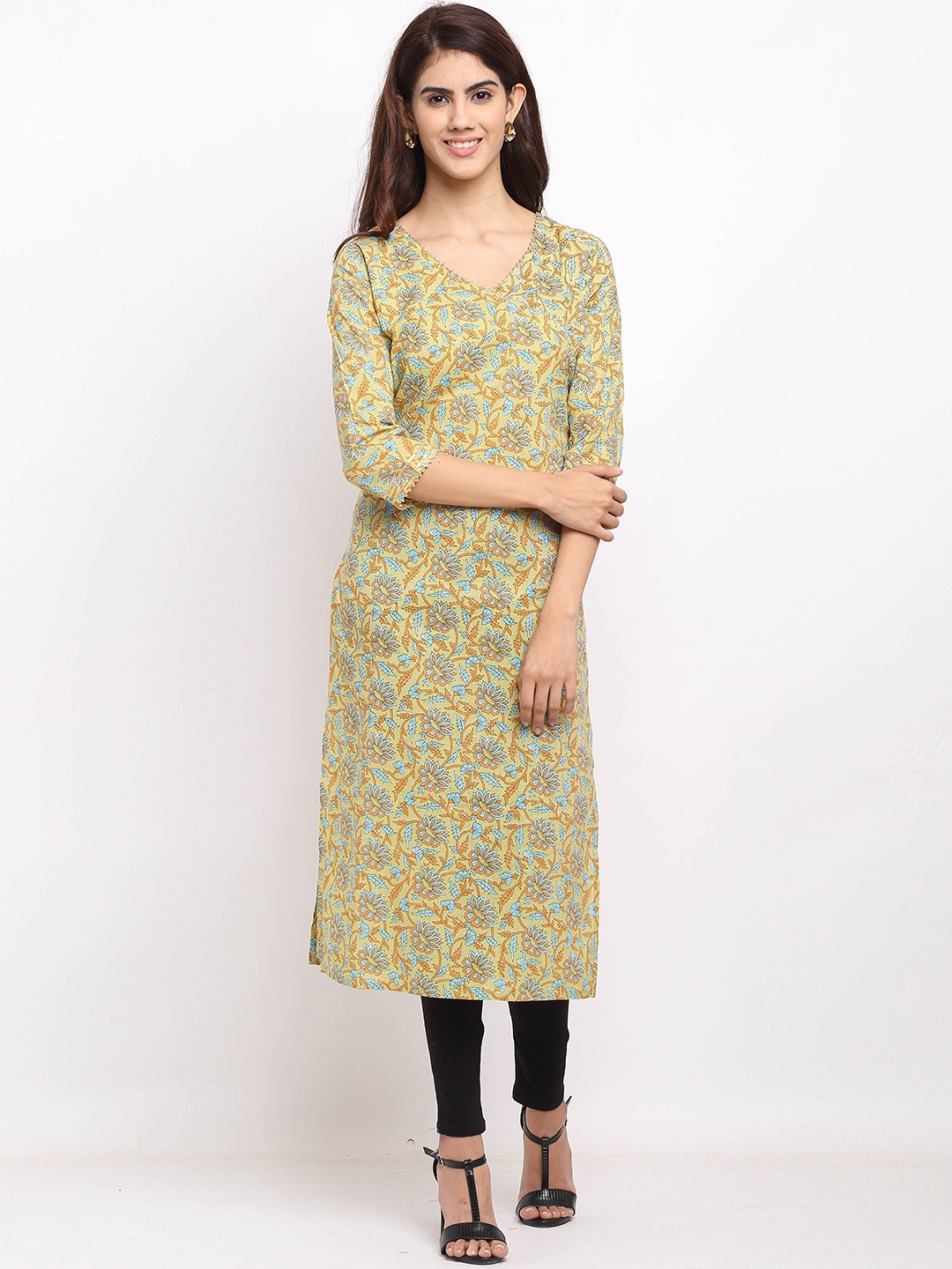 

Rajnandini Women Green & Blue Floral Printed Floral Kurta