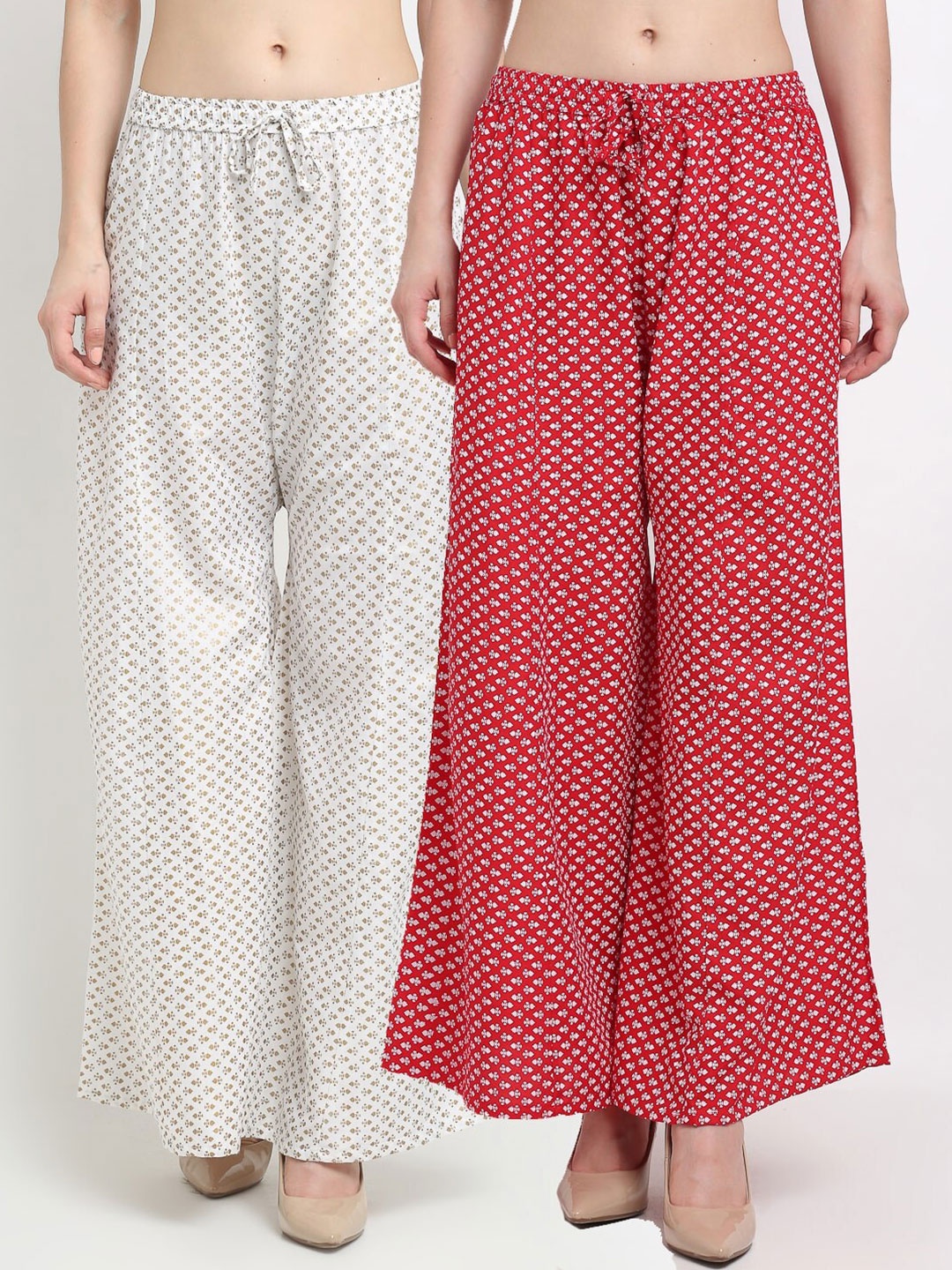 

GRACIT Women White & Red 2 Printed Flared Knitted Ethnic Palazzos