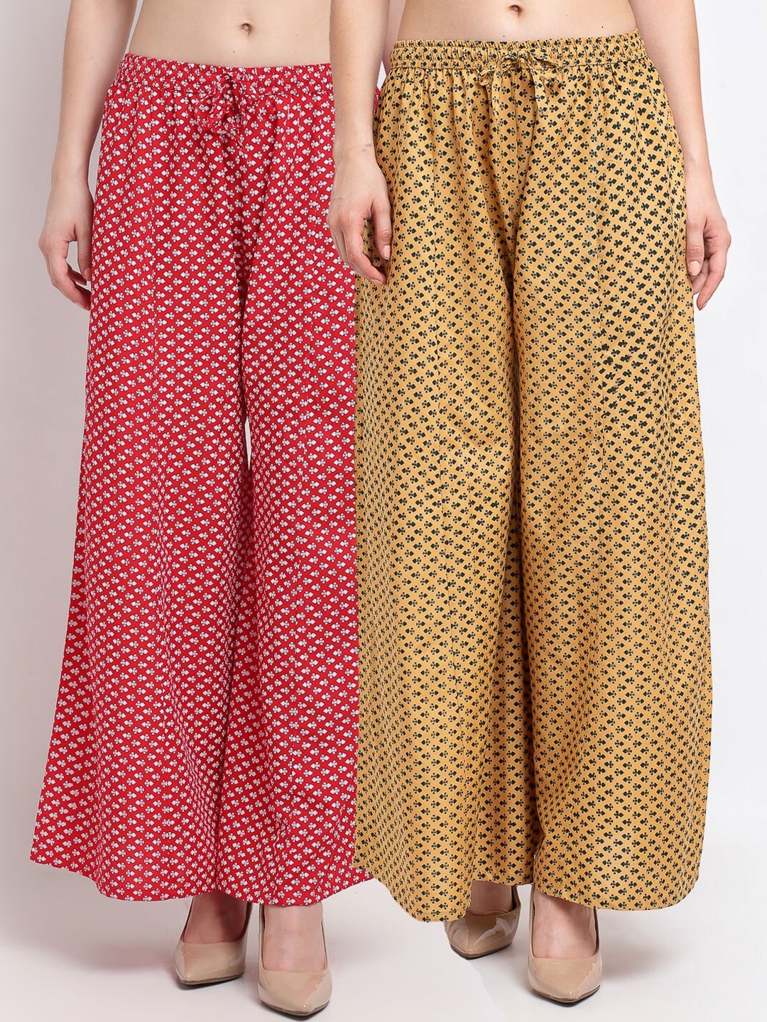 

GRACIT Women Red & Beige Pack of 2 Printed Flared Knitted Ethnic Palazzos