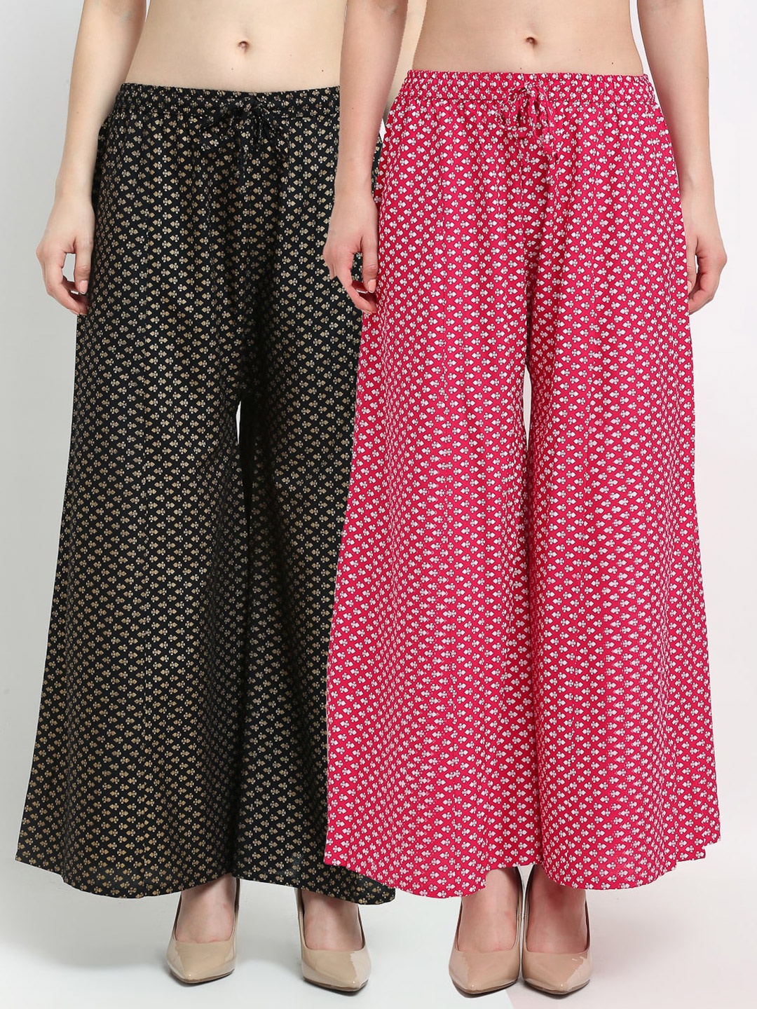 

GRACIT Women Black & Pink 2 Ethnic Motifs Printed Flared Knitted Palazzos